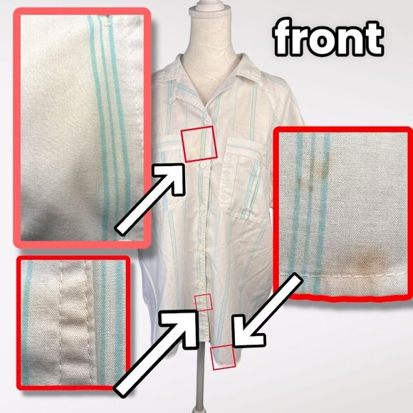 VTG Apricot Bay Short Sleeve Button-Up Shirt Front Pockets Pinstripe Size Large - Picture 10 of 10